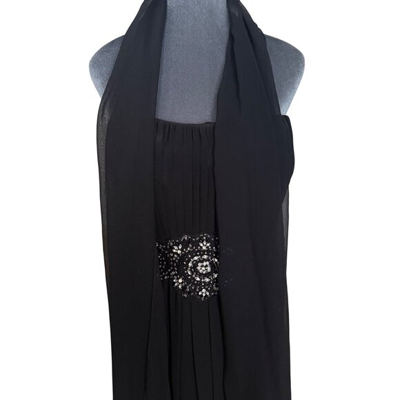 Mayqueen Black Pleated Maxi Gown With Rhinestone Waistband Size 18 - Picture 2 of 7